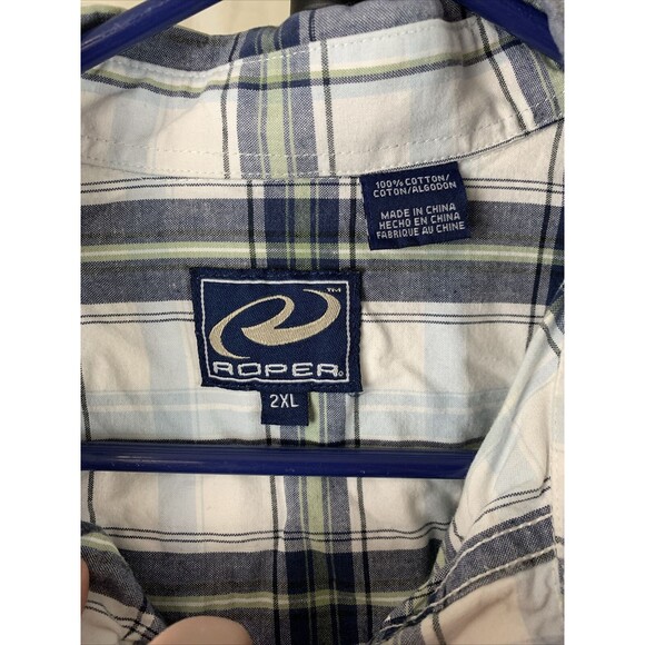 Roper Men’s 2XL Button down Shirt Western Long Sleeve Plaid cowboy Embroidered - Picture 2 of 8